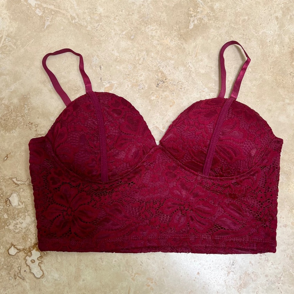 NEW Fashion Nova Millicient Lace Crop Top Burgundy Sweetheart Bustier Bralette S